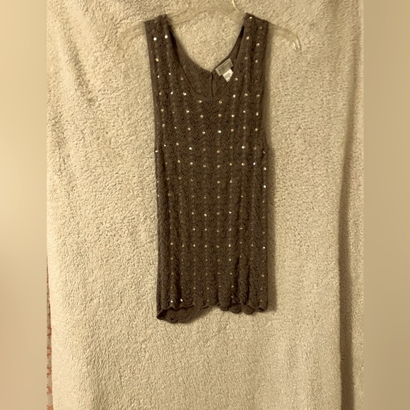 Will Smith Collections Light Brown Open Knit Sequins Sleeveless Sweater SZ M - Picture 2 of 5